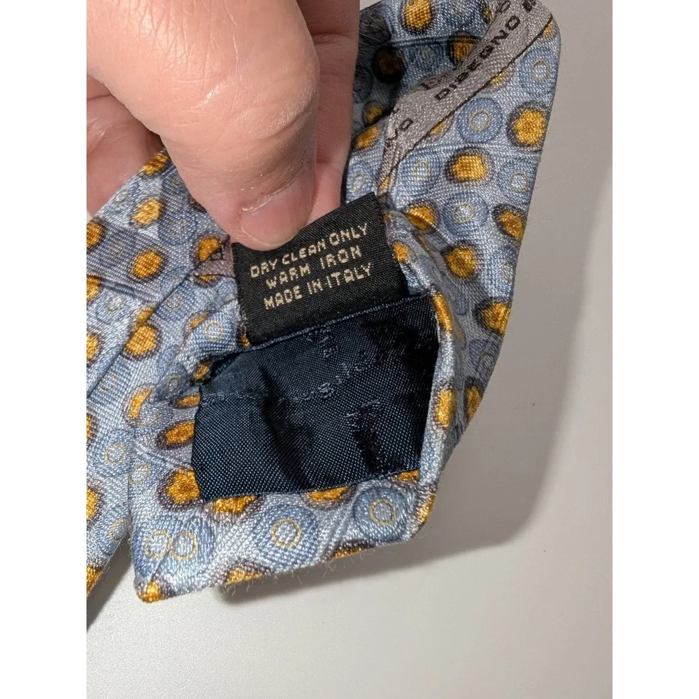 Ermenegildo Zegna Tie Light Blue Gold Dots 100% Silk Made in Italy Classic